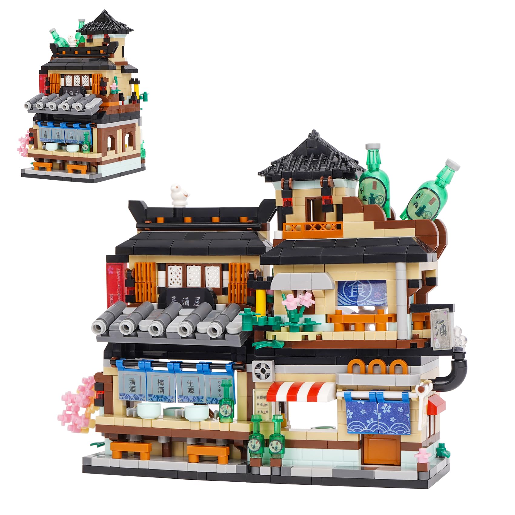 Geniteen Japanese Izakaya Shop Building Block Set, 1026 PCS Creative Mini Shop Architecture Street View Model MOC Beer House for Adults (Izakaya Shop)
