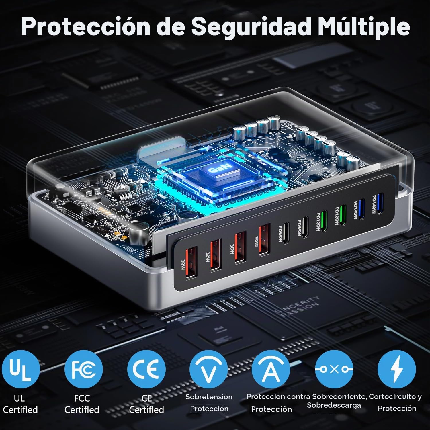 Cargador USB C de 730 W, GaN de 10 puertos, cargador USB para portátil, teléfonos móviles, tabletas, estación de carga rápida de varios puertos con 6 USB C + 4 USB A, fuente de alimentación PD