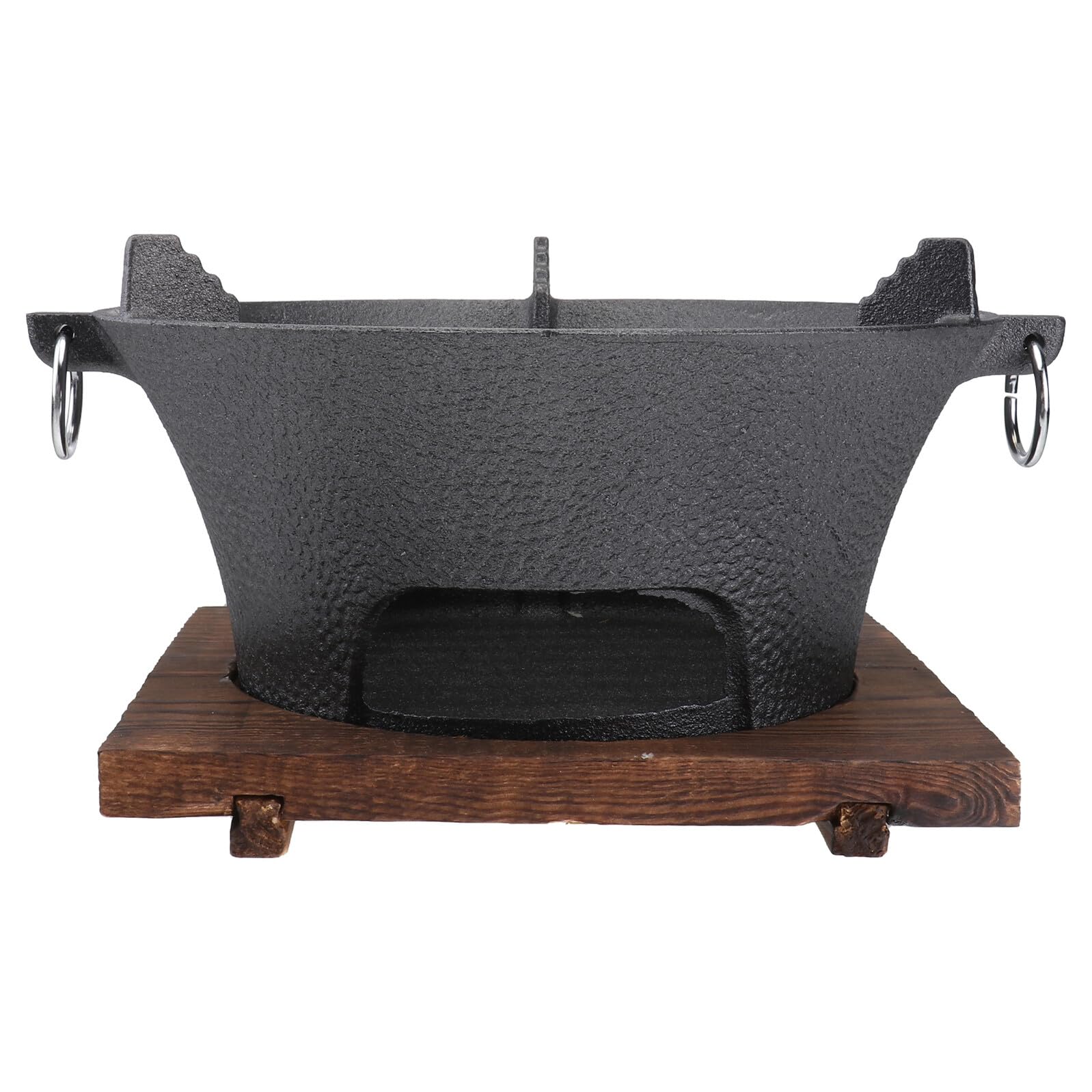 Gril solide en fonte brute de 26 cm de diamètre avec son socle isolant en bois