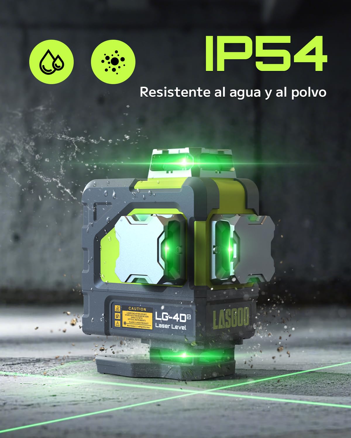 Nivel Láser Autonivelante LasGoo 4x360°, 16 Líneas Verdes en Cruz, para Proyectos de Construcción y Decoración del Hogar, con 2 Baterías Recargables de Iones de Litio y Soporte Magnético, Modelo LG4Ds