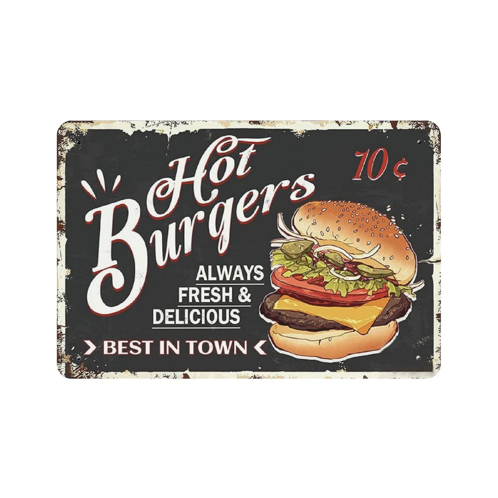 Metal Tin Sign Hot Burgers Vintage Tin Poster Metal Sign Wall Decoration Country Kitchen Home Garage Decor 8"x12"