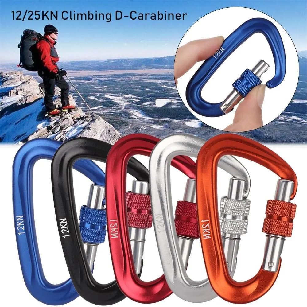 D-Form Zubehör Karabiner Sicherheit Bergsteigen Karabiner Schutzausrüstung Klettern Schlüsselhaken Karabiner(Grey 25kn)
