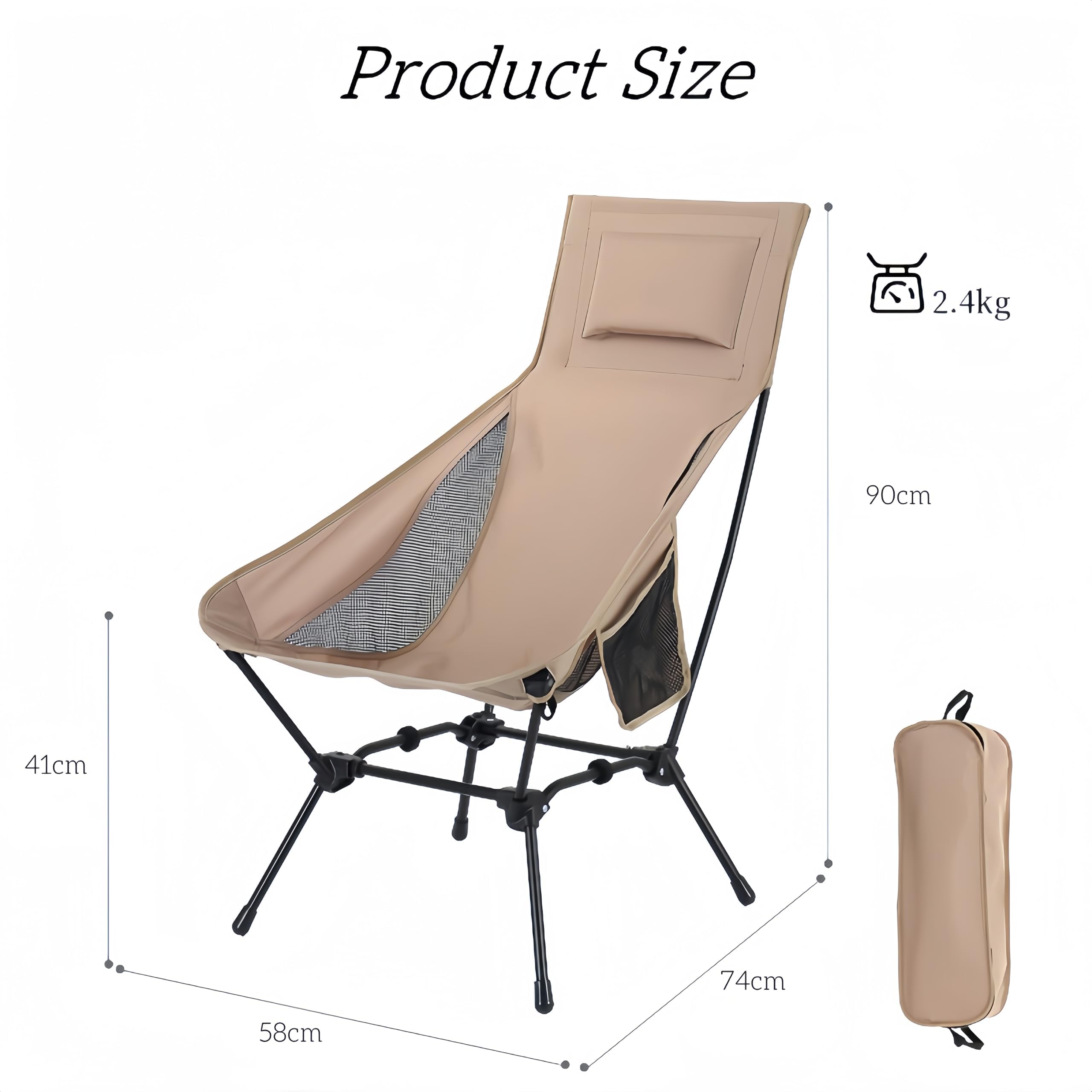 Sedia da Campeggio Pieghevole con Schienale Alto, Portata 120 kg, con 2 tasche laterali, sedia da campeggio ultraleggera e portatile, per Campeggio, Pesca, Picnic, Festival