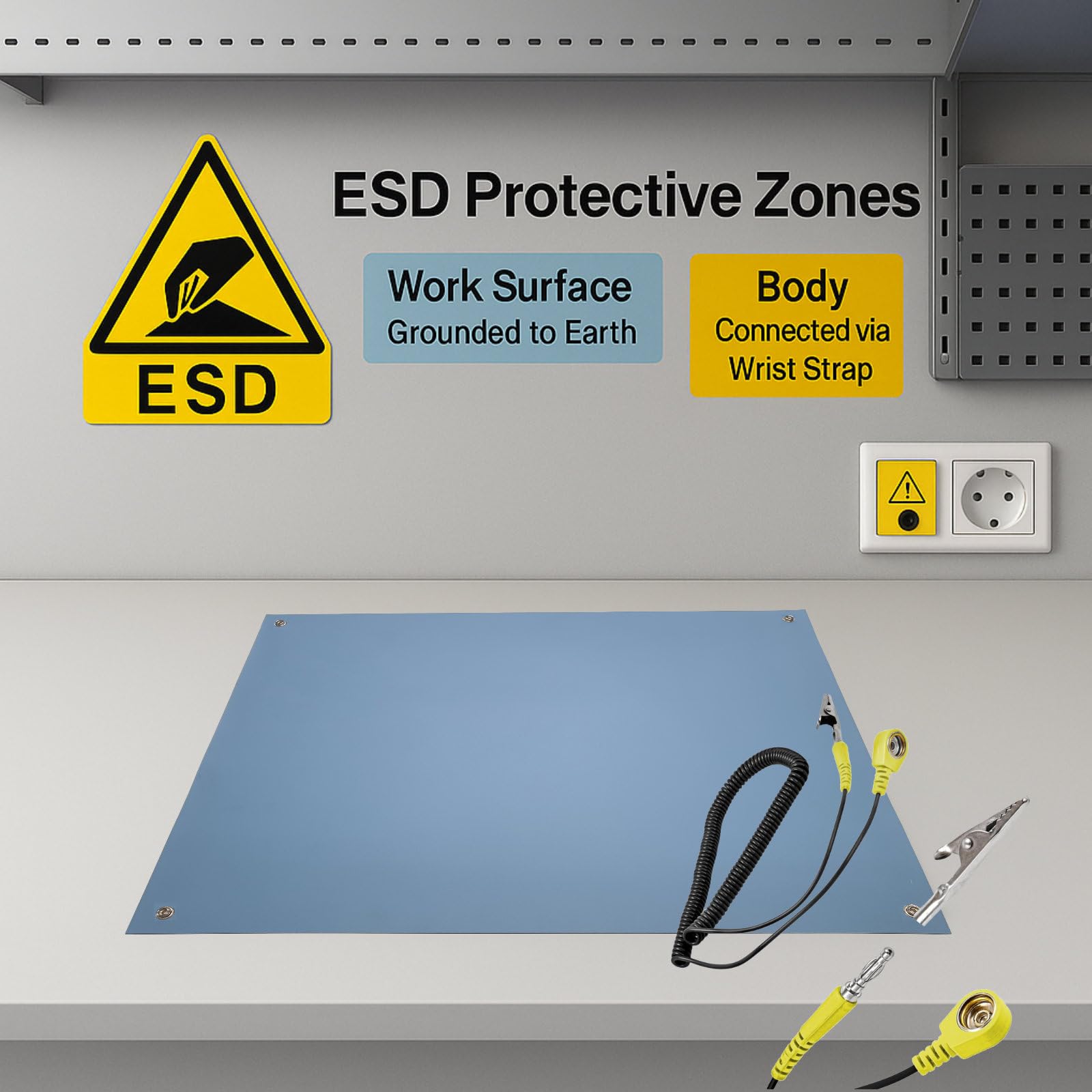 Tapis de table antistatique ESD 120 x 60 cm résistant à la soudure + câble de raccordement
