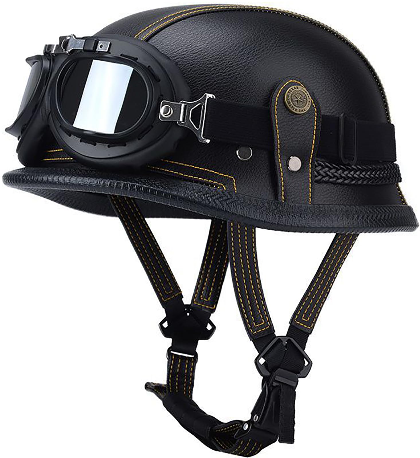 Halbschalenhelm ECE Zertifiziert, Jethelm Retro, Vintage Motorrad Helm, Scooter-Helm, Offenem Helm, mit Brille Halbhelm für Männer Frauen,Black 03,M