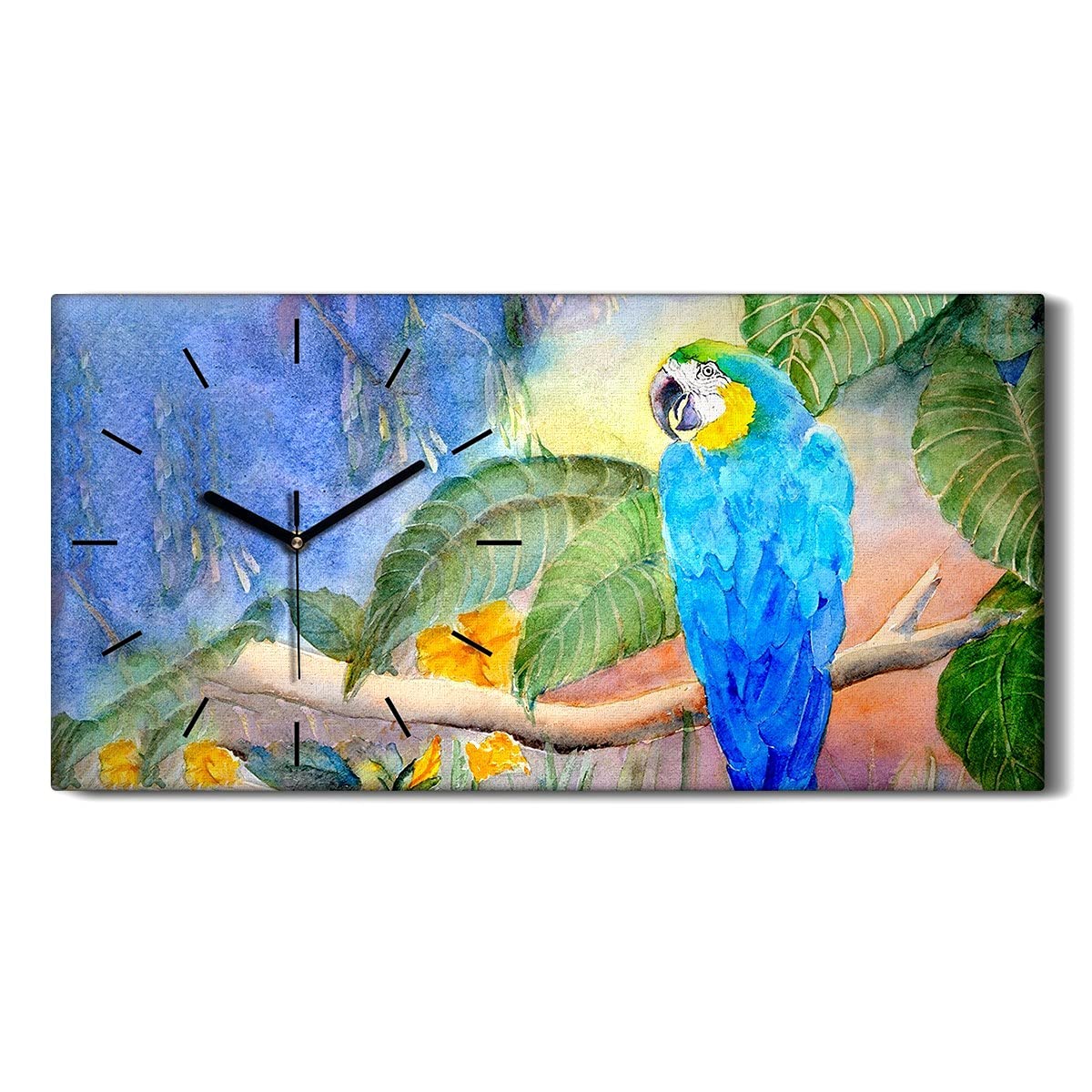 Horloge Toile Salon Perroquet Nature Tableau Mural Silencieux pour Chambre