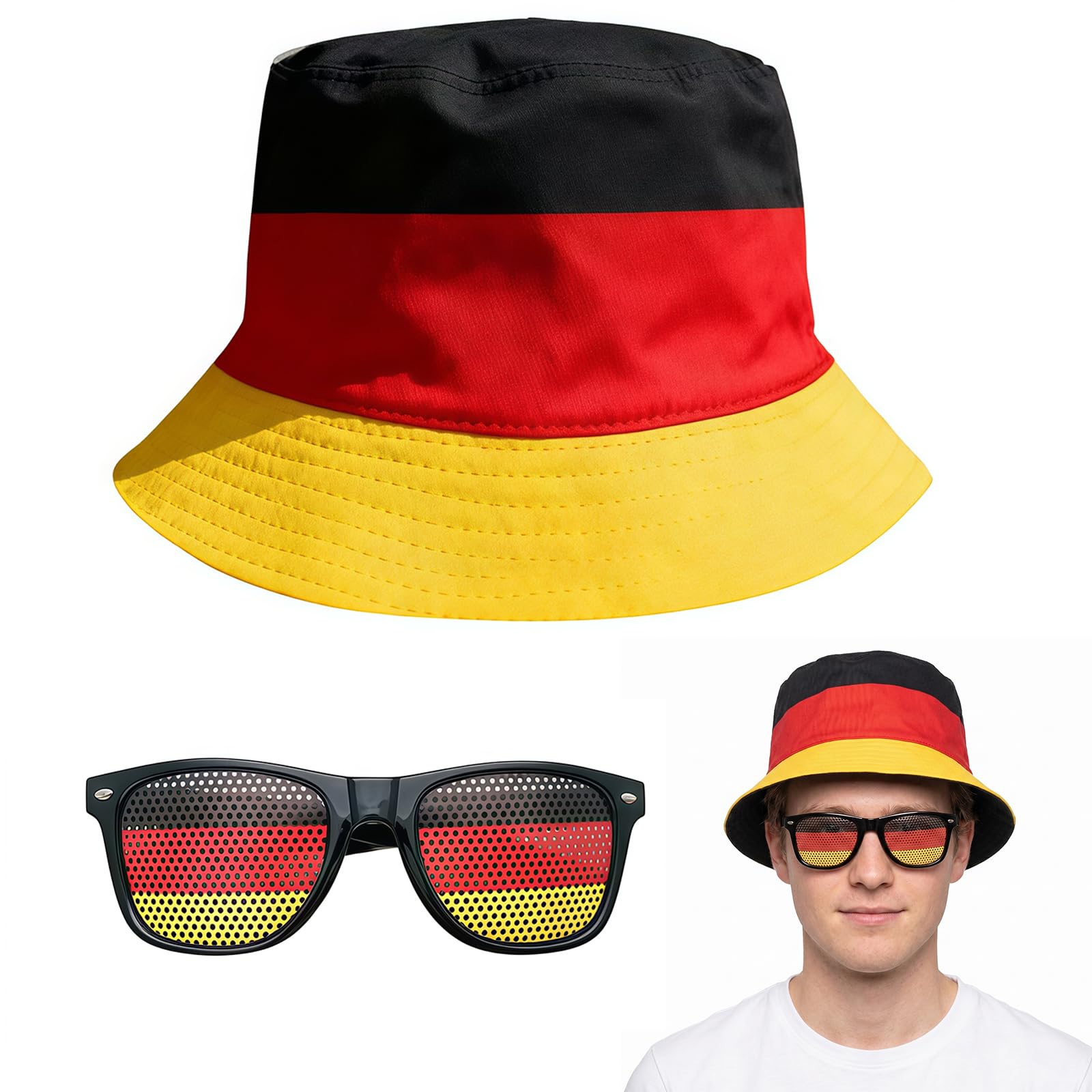 Juego de 2 piezas de artículos para fans de Alemania, accesorios del Mundo con gorra de Alemania, gafas para fiestas de fútbol