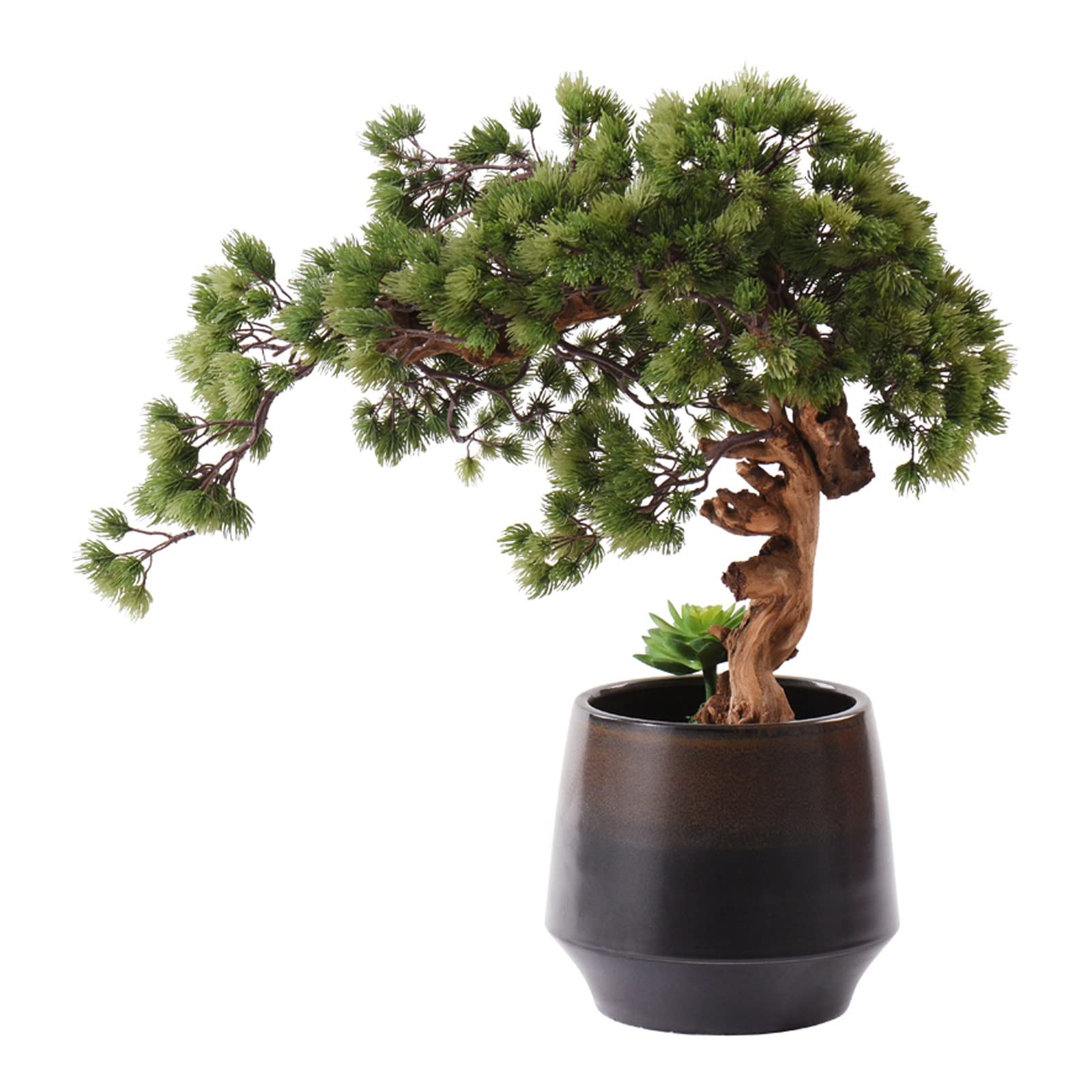Árbol bonsái artificial Bonsái artificial verde de pino acogedor con simulación suculenta de simulación, planta en maceta, bonsái decorativo, exhibición de escritorio, adornos de maceta de árbol falso