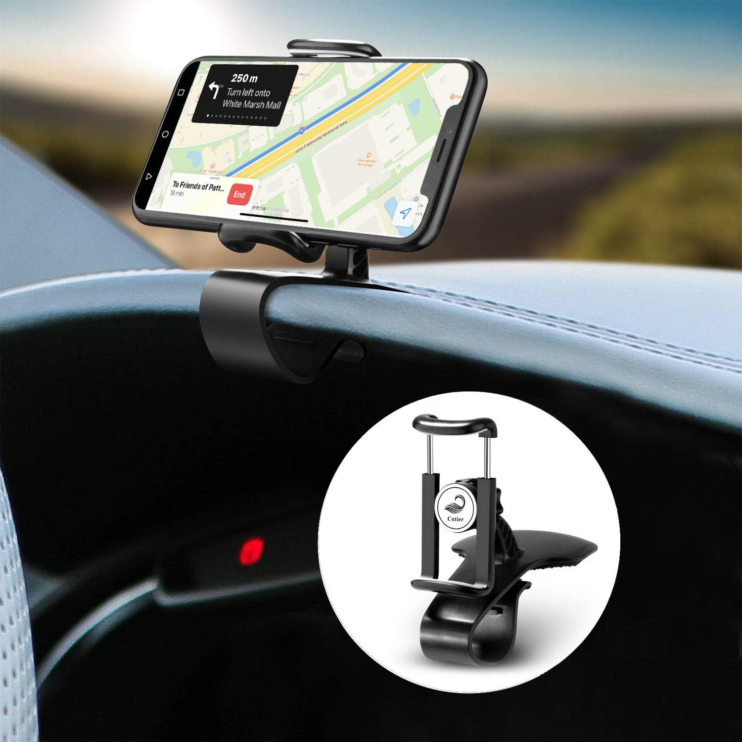 Cutier Car Dashboard Phone Holder Air Vent Mount 360 Degree Rotation Adjustable Mobile Clip Stand Suitable for 4-7 Inches Smartphones