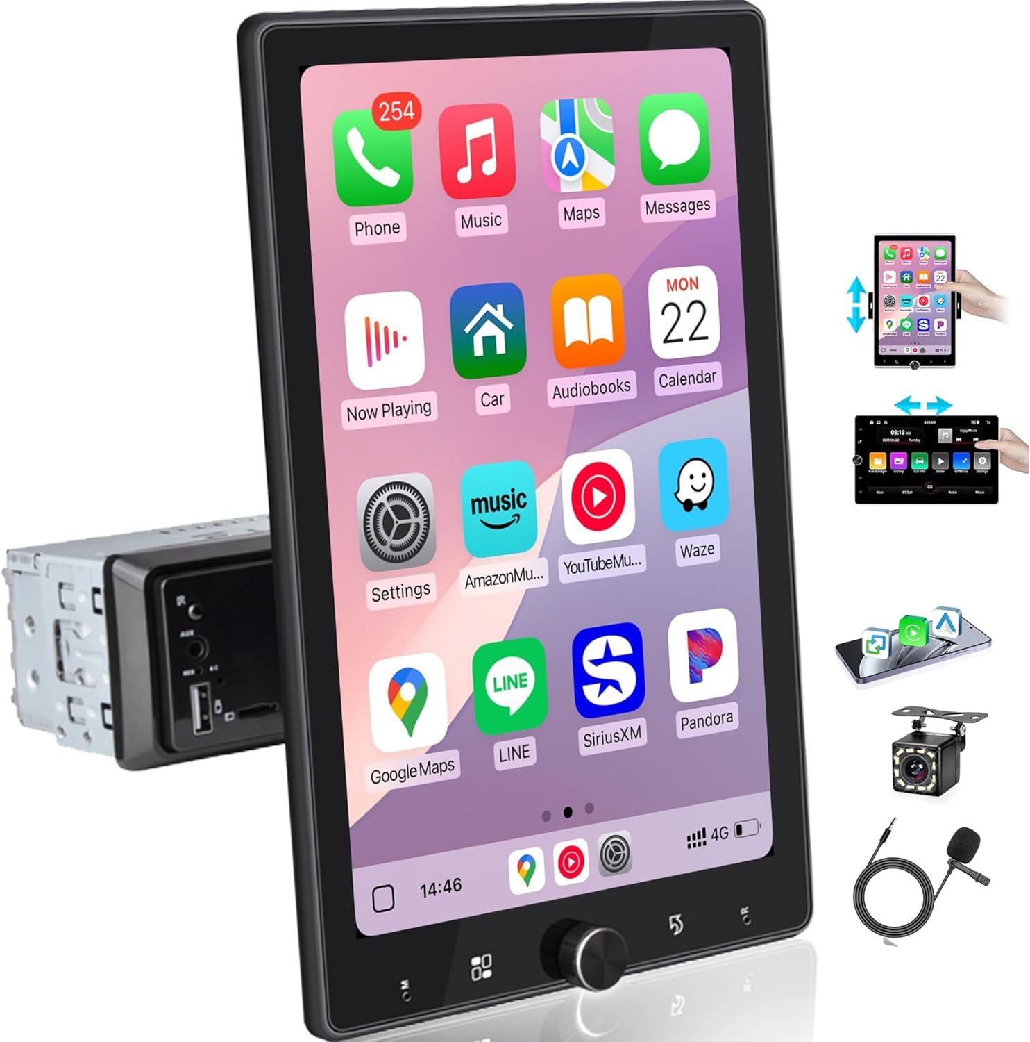 10.4" Rotatable Single Din Car Stereo Touchscreen Radio Wireless CarPlay Android Auto, Bluetooth 5.2 WiFi6 HD 1280 * 800 IPS Display with Backup Camera-image-25