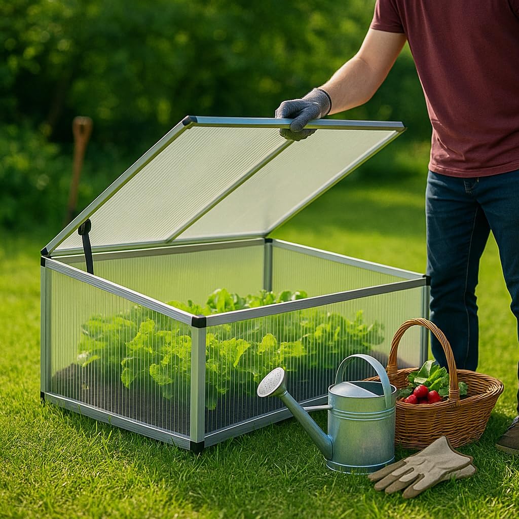 Wiltec Serre de Jardin Double – 100x120x40 cm – en Aluminium – 4 Battants Toit ouvrable et blocable – Résistant intempéries et Rayons UV – Abri Plantes extérieur pour Potager, Horticulture, Jardinage