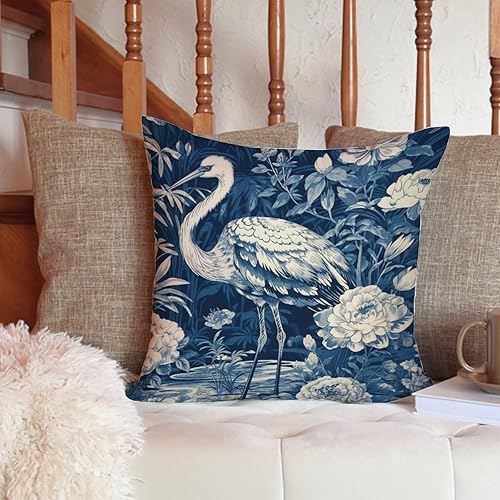 Miniatura 6 de ArogGeld Chinoiserie - Funda de almohada decorativa con diseño de pájaro y pájaro azul con flores y pájaros asiáticos, fundas de cojín decorativas