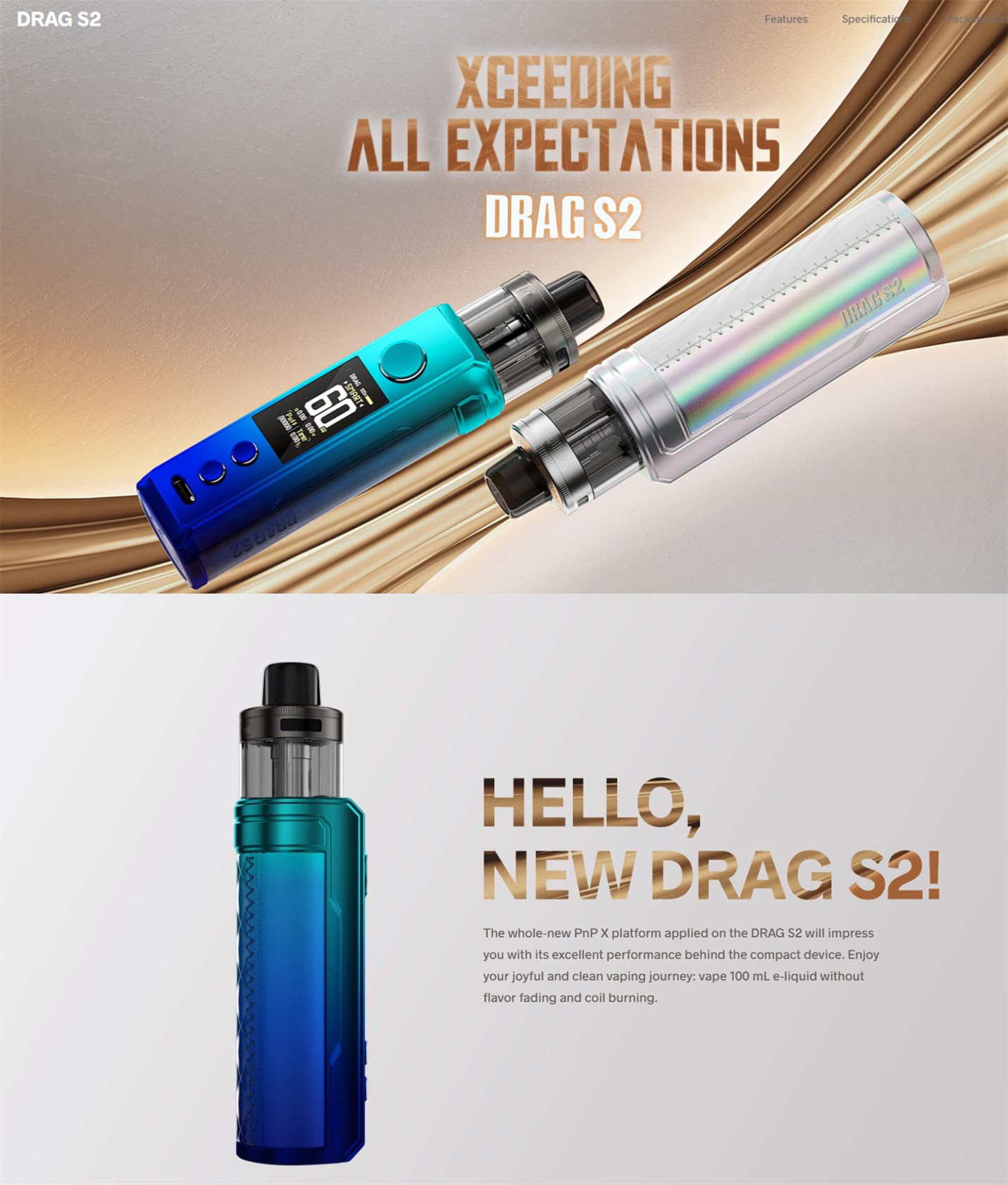 VOO**POO Drag S2 Kit 60W Output Built-in 2500mAh Battery With 5ML PnP X Pod  Cartridge Fit PnP X Coil Electronic Cigarette Vaporizer- No Nicotine :  Amazon.fr: High-Tech