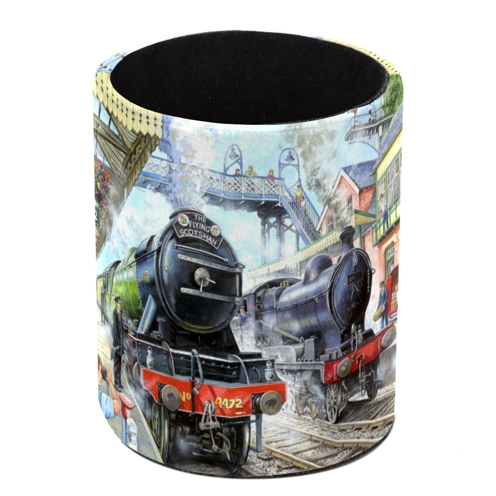 Luoweisi Cartoon Steam Trains Pen Holder for Desk, Leather Pen Pot, Desk Pencil Holder Round Makeup Organiser Home Office School Suppliers