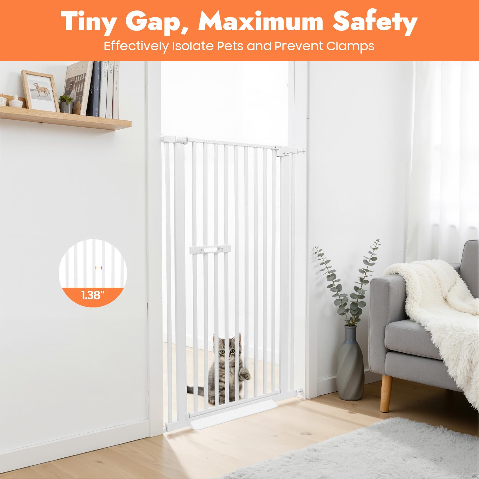 Rejilla de protección para mascotas extra alta 150 cm, rejilla extensible para escaleras sin taladrar, barrera de protección para perros y gatos, seguridad infantil con puerta de cierre automático