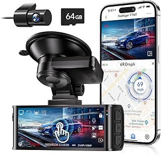 REDTIGER 4K Dash Cam Front and Rear Camera, 3.18" Touch Screen, Free 64GB Card, Car Dash Camera Built-in WiFi GPS,UHD 2160P Night Vision,WDR, Parking Monitor