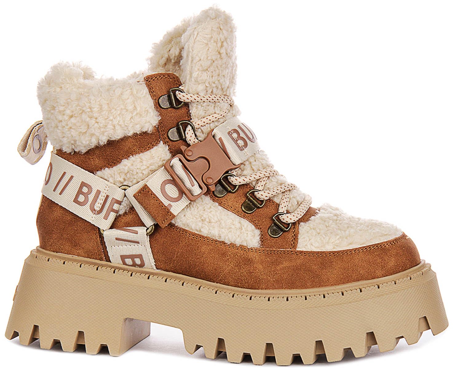 Buffalo ASPEN COM MID Femme Bottes beige/marron Imitation cuir, textile