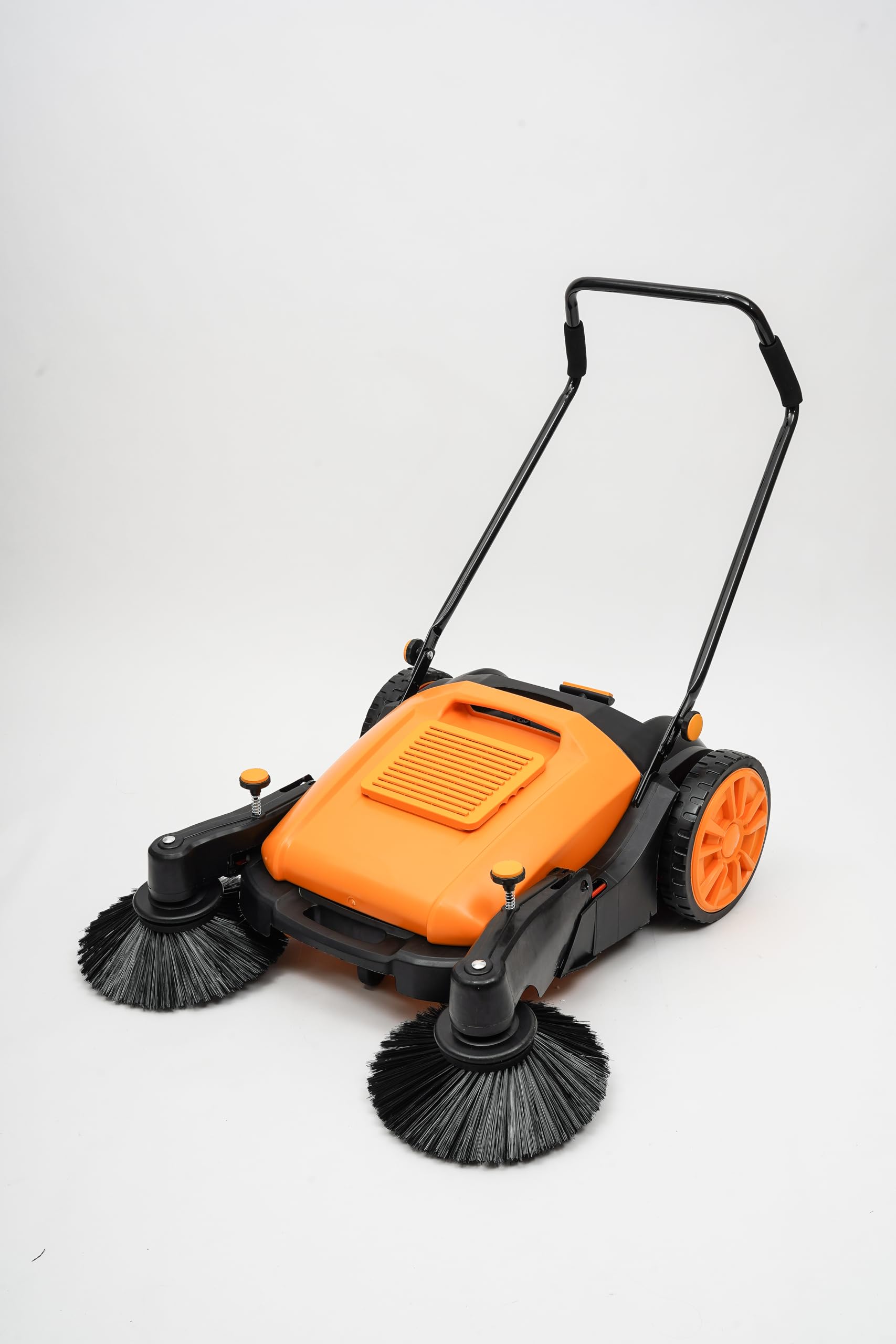 Eleeferri Outdoor Hand Push Floor Sweeper Broom 41.34inch Cleaning Width Adjustable Lightweight Cleaning Tool Dust Collector with 14.53gal Dustbin, Black, Yellow