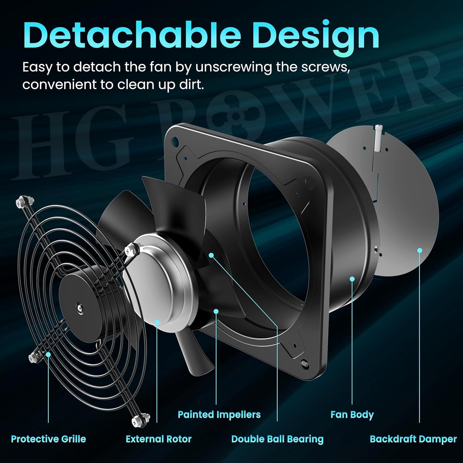 HG Power Afvoerventilator, 200 mm - 980 m³/h, stil, met HG Power Afvoerventilator, 200 mm - 980 m³/h, stil, met