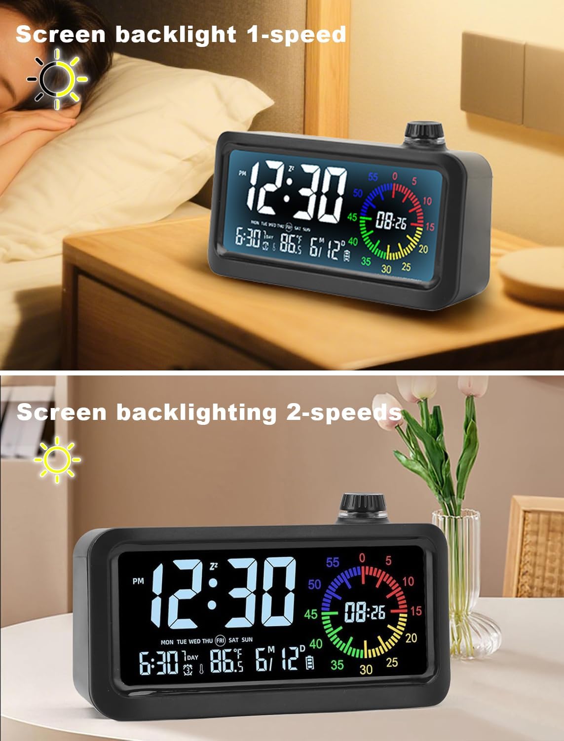 CCHKFEI Rechargeable Digital Alarm Clock with 60-Minute Timer, Dual LCD Display Digital Clock Visual Timer for Kids Student,Temperature & Date Ideal for Time Management, Bedroom, Office and Home Use