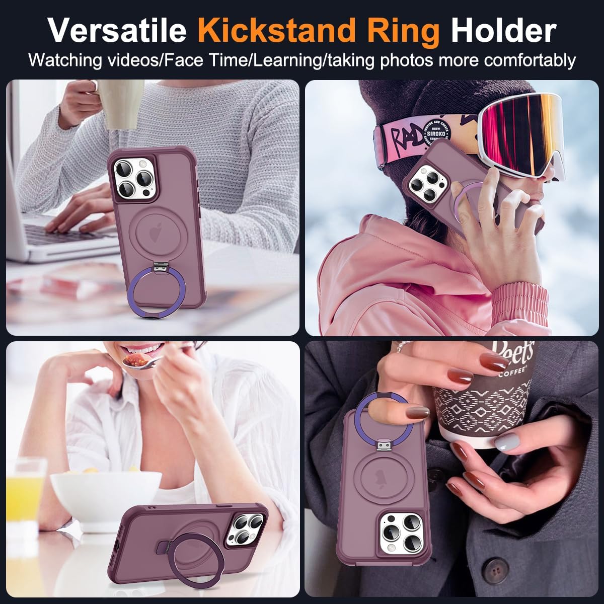 Compatible with iPhone 15 Pro Max Case with Invisible Magnetic O-Ring Stand Military-Grade Translucent Case for iPhone 15 ProMax 6.7" [Compatible with Mag-Safe][Great Grip Feeling], Wine Red - Image 5