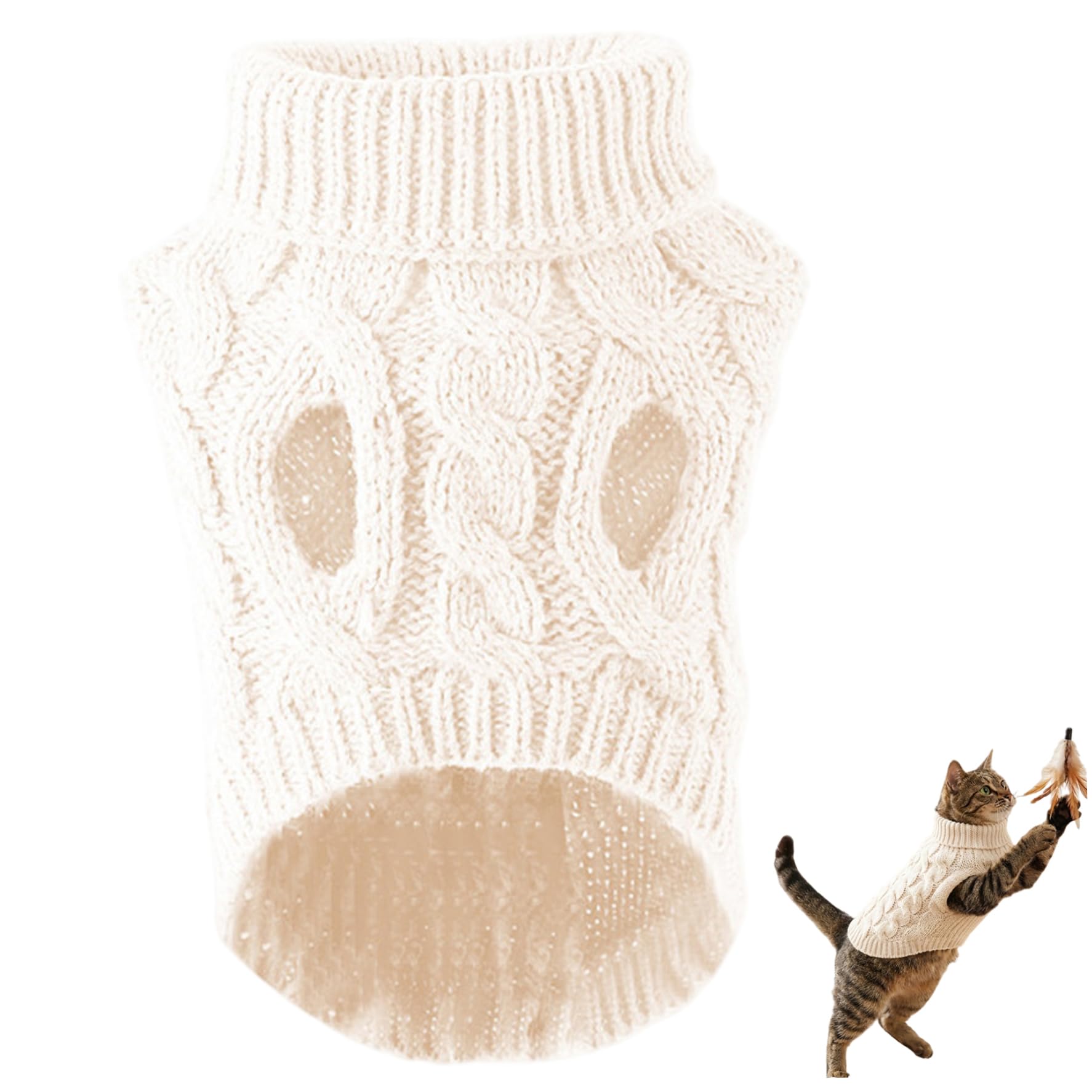 Bemonew Sweater for Cats Warm Dog Sweater, Cozy Knit Kitten with High Neck for Indoor Comfort, Soft Pet Clothing for Small Cats, S