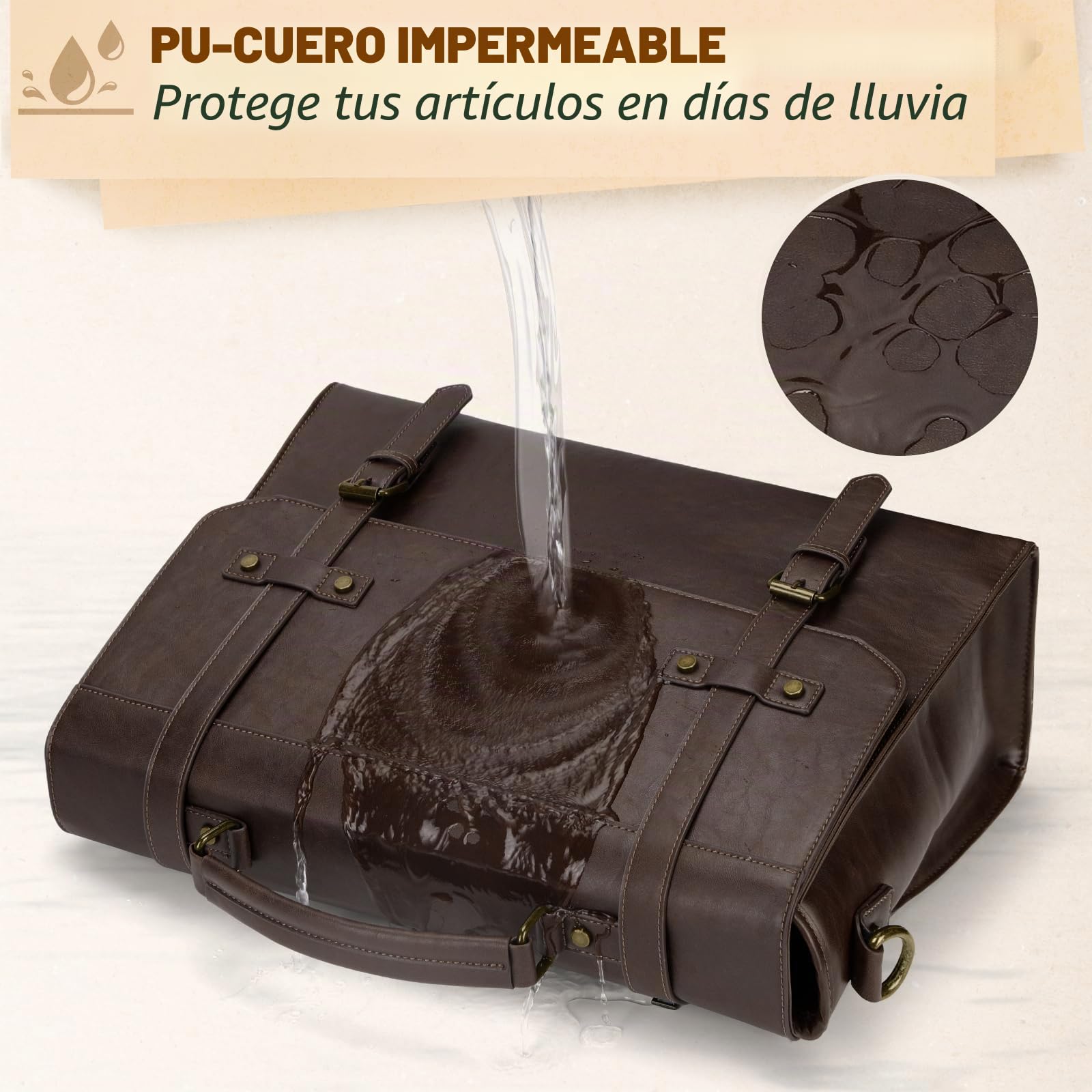 RAINSMORE Bolso Hombre Bandolera Maletin Portatil 17,3 Pulgadas Maletín Ordenado Cuero PU Bolsa de Mensajero Impermeable Maletín de Trabajo Ejecutivo Negocios Café