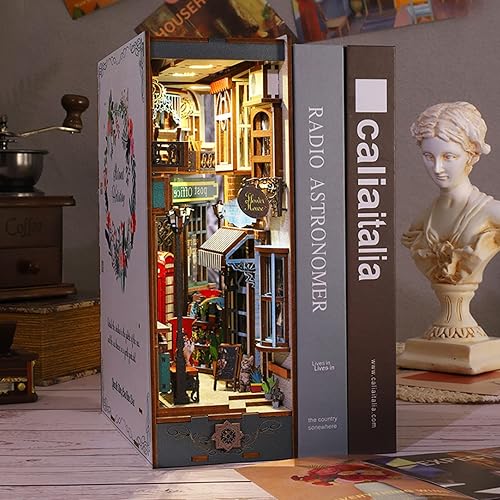 Miniatura 2 de ROCOXIA Kit de rincón de libros para bricolaje, estante de libro, kit de miniaturas iluminadas, sujetalibros para libros, rincones de libros, kit de