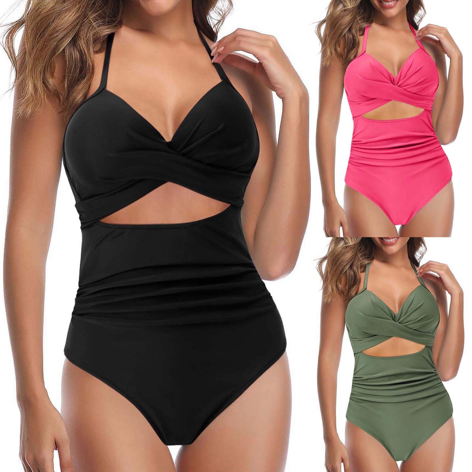 Fulidngzg Bañador Reductor Mujer Barriga Traje De Baño Mujer Una Pieza de Barriga Cintura Alta Bikini Reductor Barriga Fruncido Cuello en V Sexy Push Up Bañadores Reductores De Baño Playa
