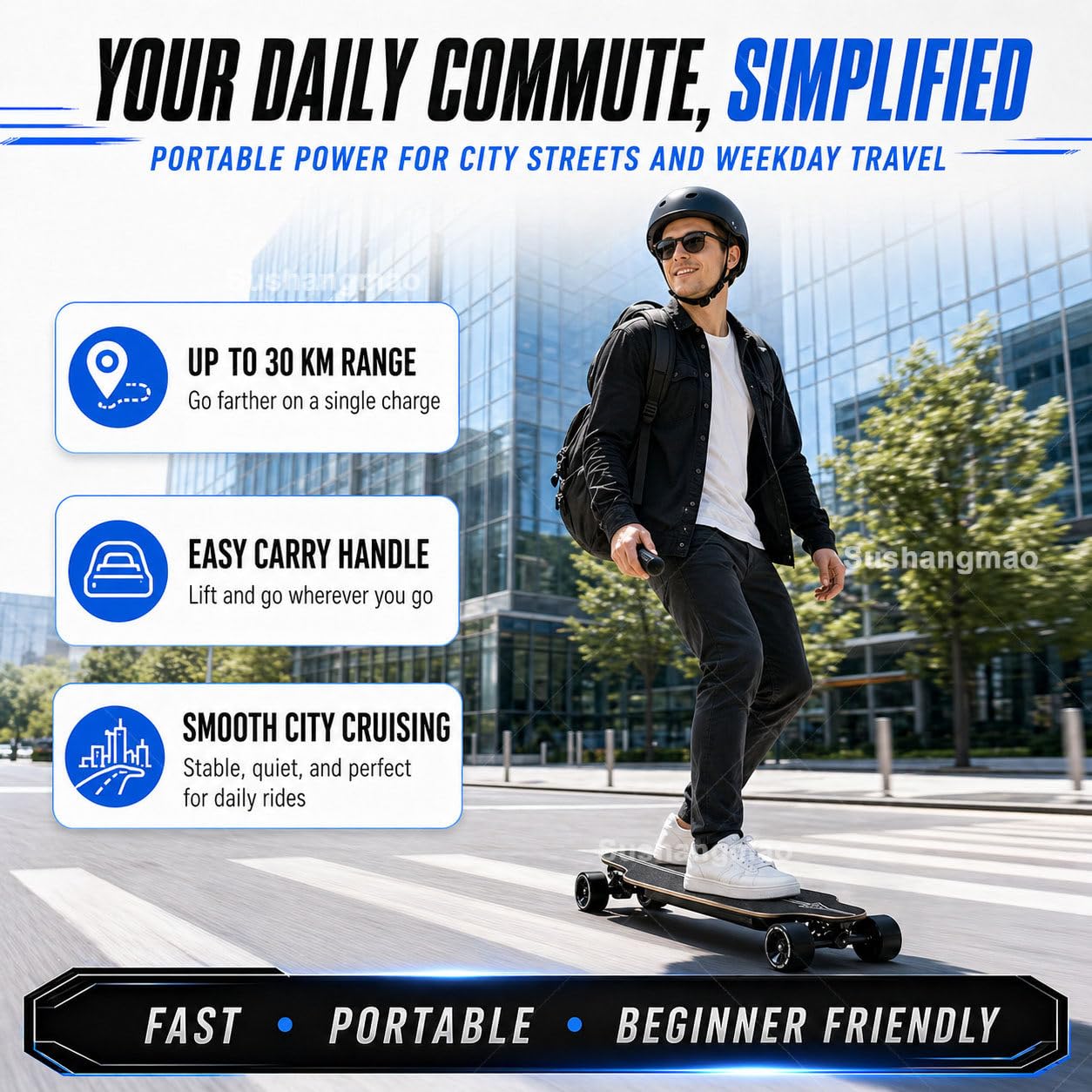 Skateboard Elettrico, Longboard Elettrico Con Telecomando Led Migliorato – Velocità Massima 25 O 50 Km/H, Controllo A 4 Velocità, Capacità 330 Lbs, Per Adulti E Adolescenti Single-Drive-15km