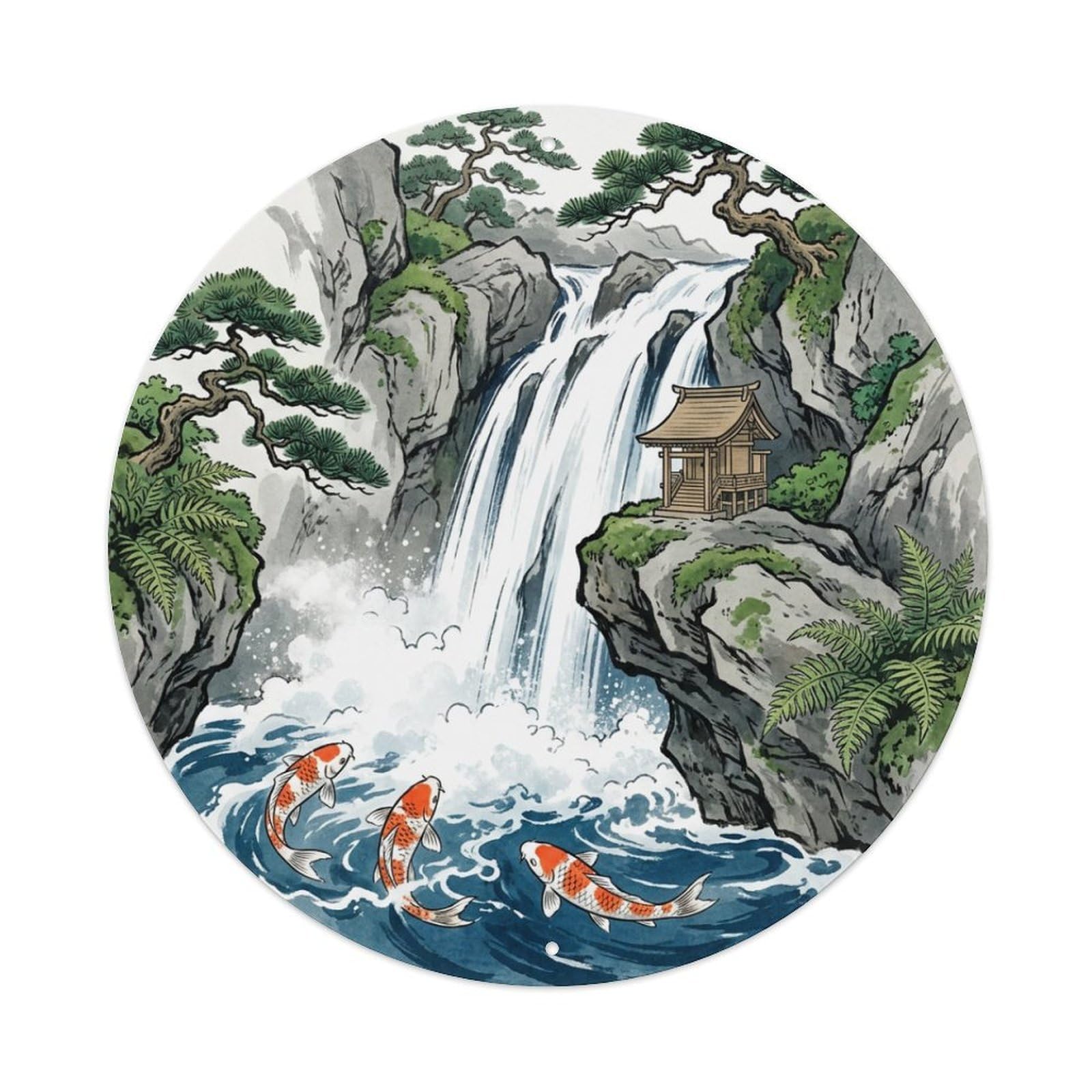 Galvaxio Style Japanese Koi Fish Waterfall Cascade Mountain Metal Tin Sign