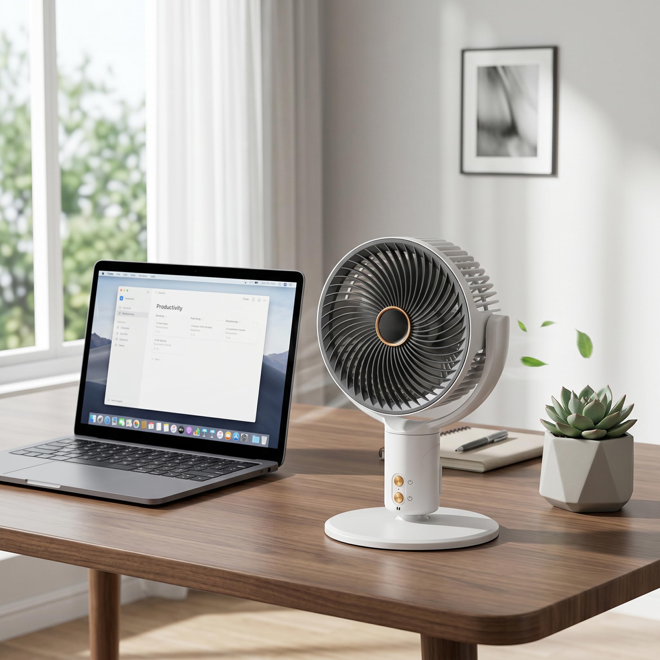 Ventilatore Pieghevole, Ventilatore da Terra Portatile, ventole oscillanti silenziose Senza Fili con Altezza Regolabile, utilizzo su scrivania e Pavimento, Bianco