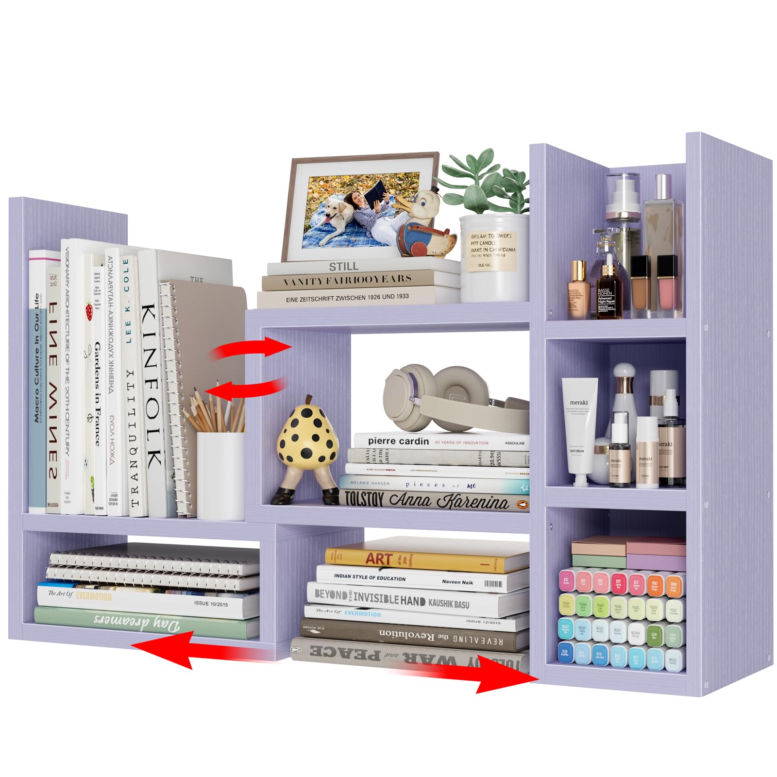 NUTIKAS Desk Shelves Desktop Organizer Shlef - Purple Office Organization for Top of Desk Organizers and Accessories Corner Bookshelf Table Top Shelving Small Hutch Decorations for Women Office