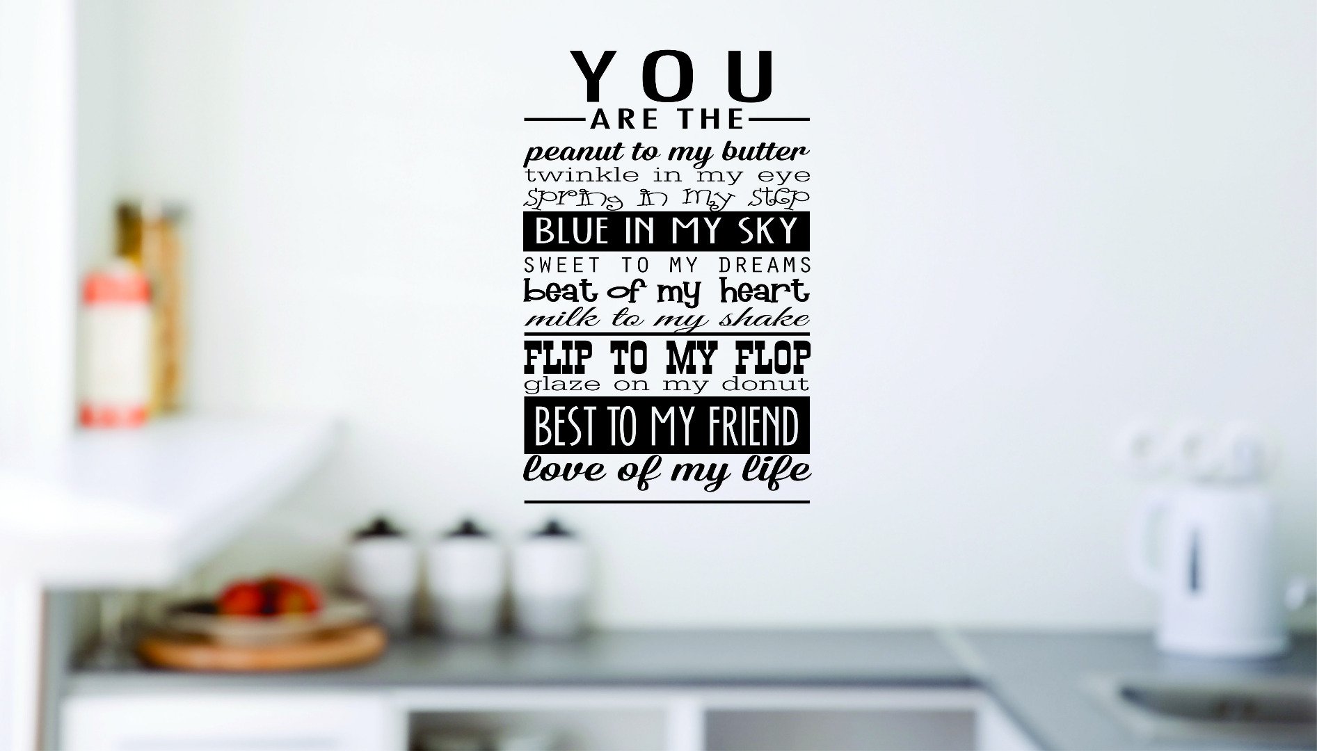 Design with Vinyl RAD 1058 2 You Are The Peanut To My Butter le In My Eye Spring In My Step Blue In My Sky Sweet To My Dreams Beat of My Heart Milk To My Shake Quote Wall Decal, Black, 16 x 24"
