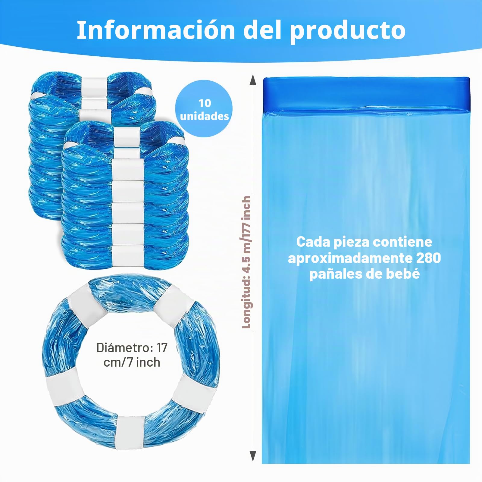 10 Recambios Contenedor de Pañales, Bolsa de Relleno para Papelera Pañales Bebe Compatible con Angelcare et Tommee Tippee et Litter Locker II Recambios