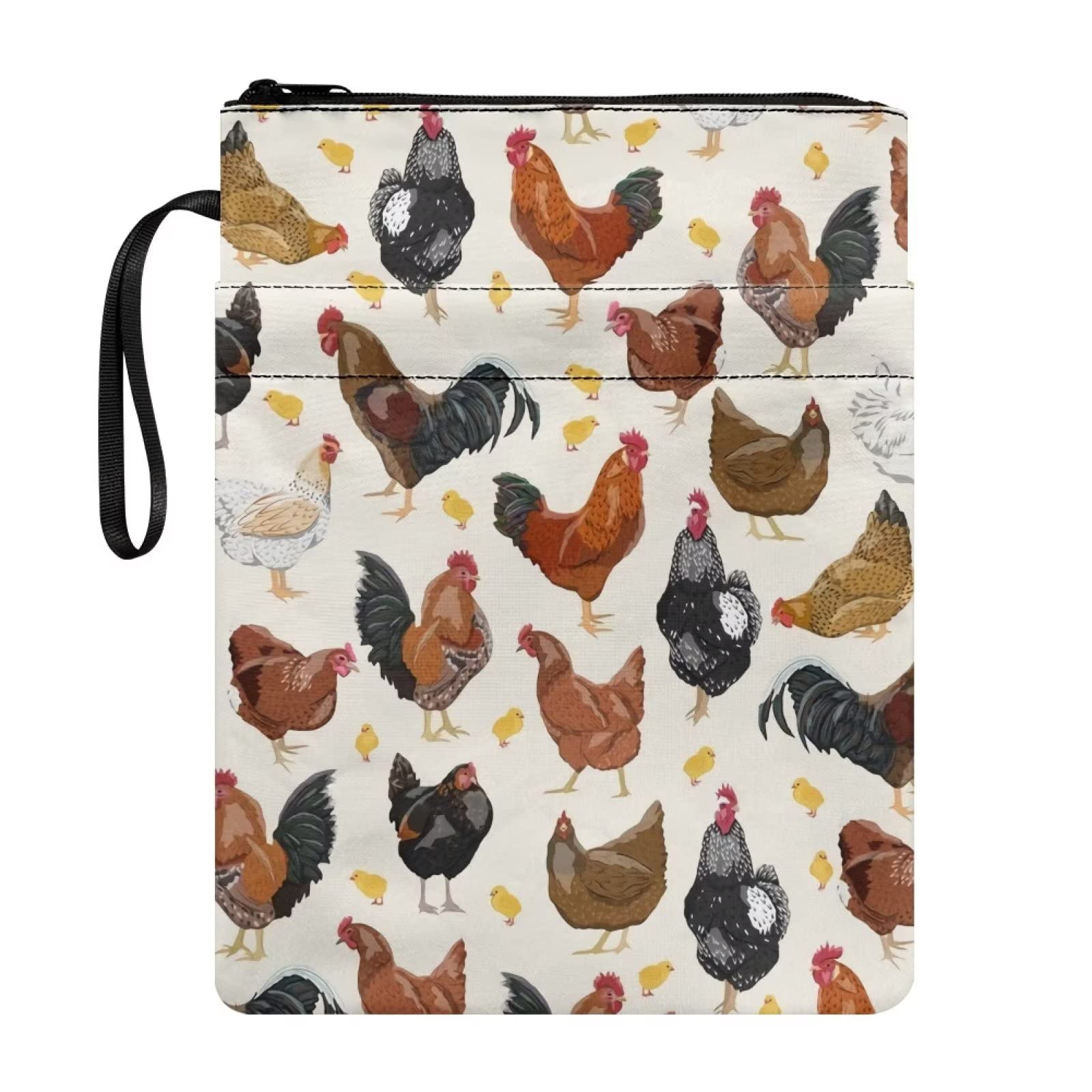 COEQINE Chilcken Book Sleeves, Boys Book Covers School Book Protector Cute Chicken Pattern Zipper Pocket for Fabric for Teenage Women Men — image 1