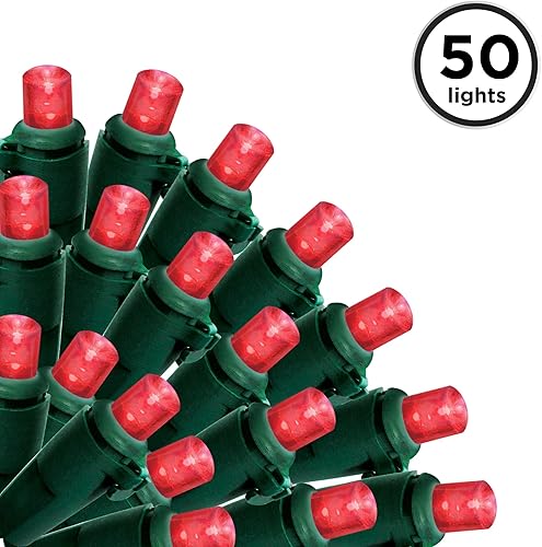 Miniatura 3 de Brite Star Juego de 50 luces LED rojas de gran angular para Navidad, espaciado entre bombillas, cable verde de 16.25 pies