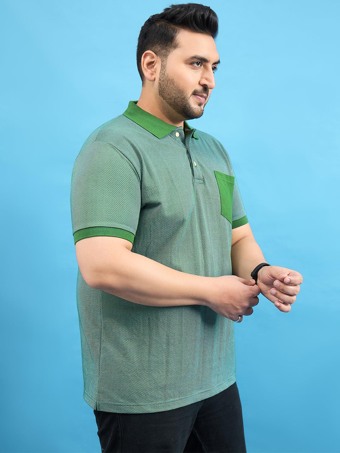 Bigbanana Męskie Plus Size Solid Bottle Green Polo T-shirty