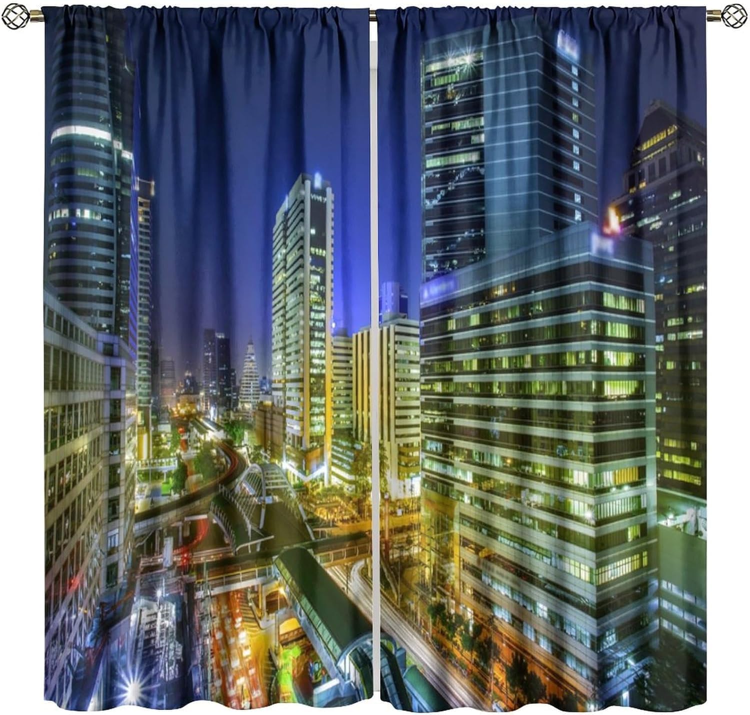 Rideaux occultants paysage de ville la nuit 3D fenetre chambre isolant thermique opaque