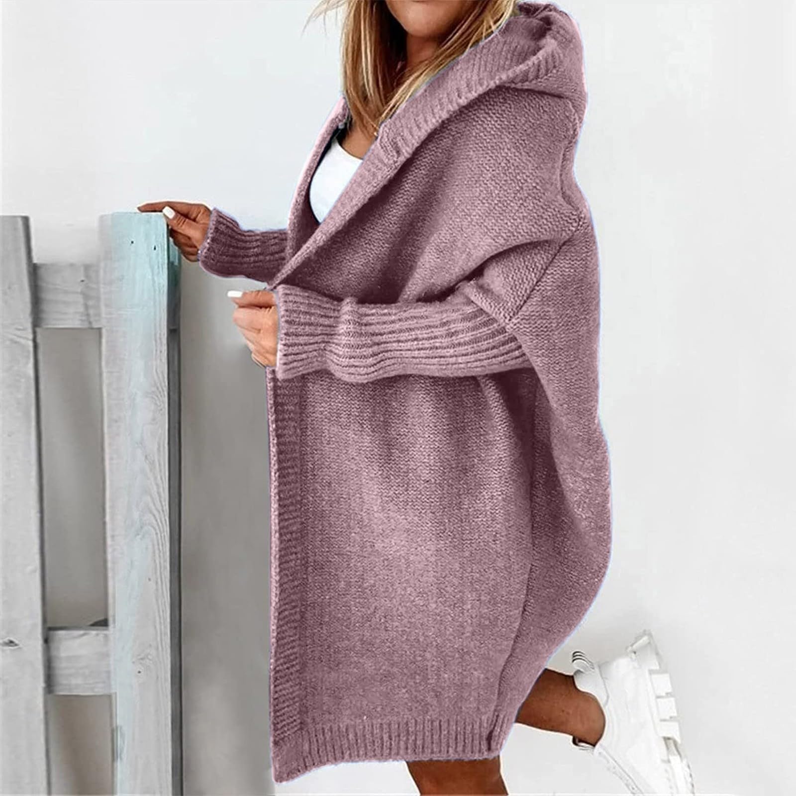Strickjacke Damen Elegant Grobstrickjacke Langarm Mantel Mittellang