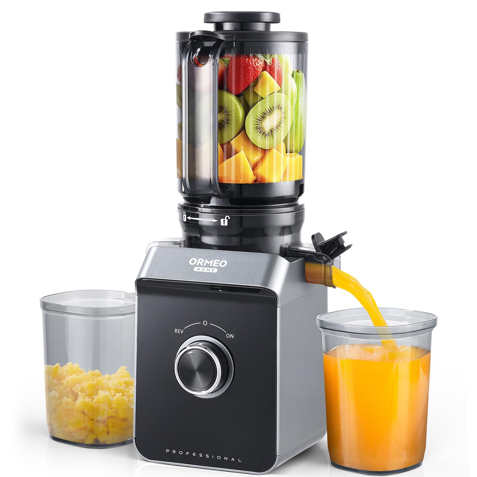 Cold Press Juicer ORMEO HOME Masticating Juicer Machines with 5 0Large Feed Chute Fit Whole Vegetables Fruits with