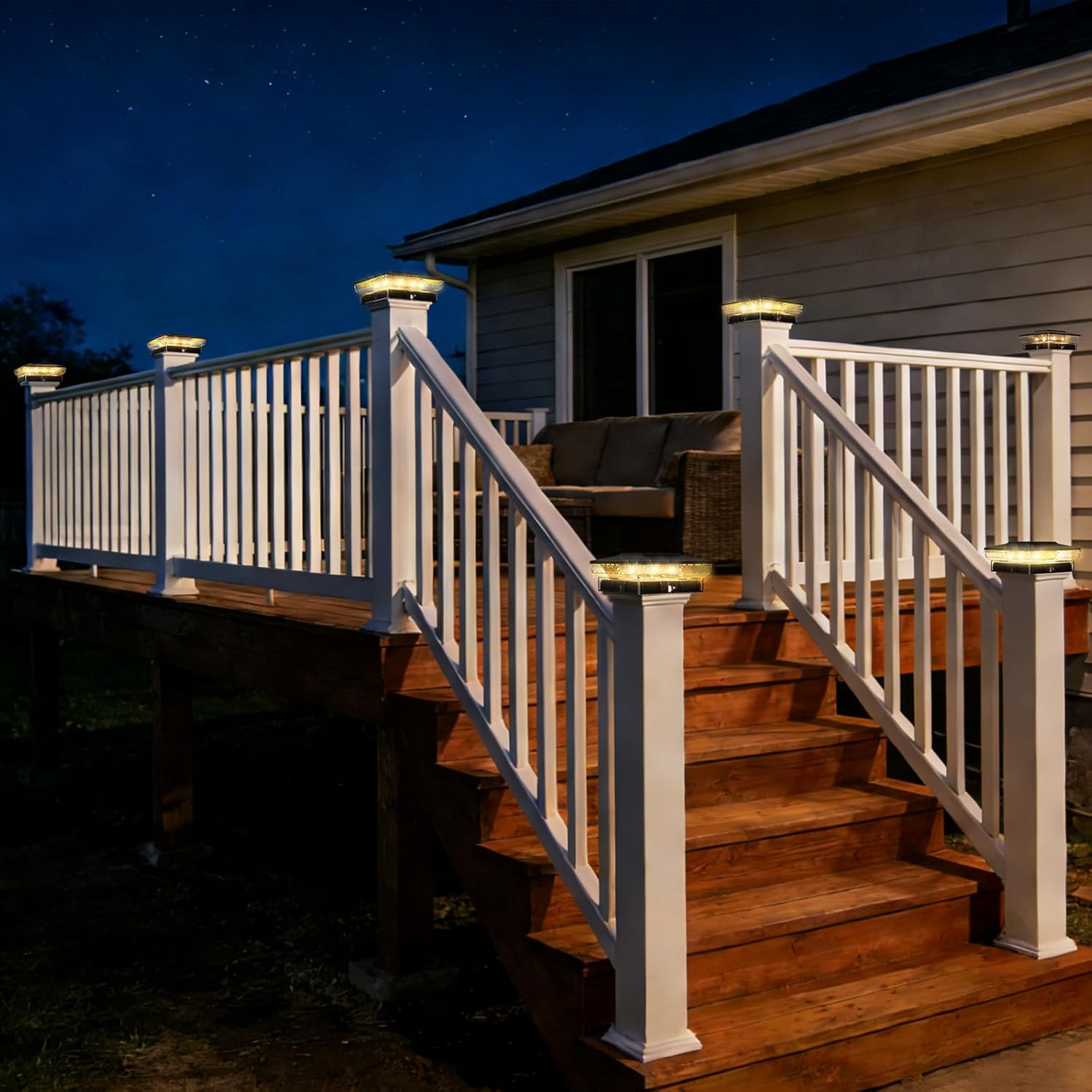 btfarm 4x4 Solar Post Cap Lights Outdoor, 16 Pack Fence Deck Post Lights Solar Powered, 2 Modes 16 LED Waterproof Black Outside Light Fit 3.5x3.5 4 x 4in Wooden/Vinyl Posts for Porch Patio Garden
