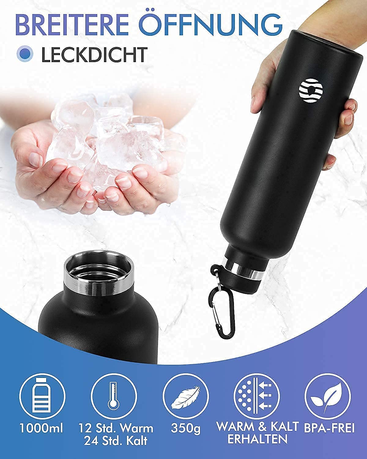 FEIJIAN Borraccia Termica in Acciaio Inox 750ml/1L + Zaino, Facile da pulire, Bottiglia Termica Senza Perdite - Senza BPA Borracce, per Scuola, Sport, Campeggio, Yoga, Palestra