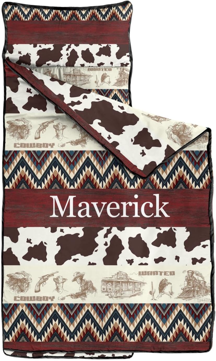 Personalized Western Cowboy Style Nap Mat Set with Name, Sleeping Bag for Boys, Customized Toddler Bed Mattress for Kids, Slumber Bags for Preschool, Daycare or Kindergarten, Toddler Sleep Sack