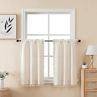 BTTN Cafe Kitchen Curtains Over Sink 36 Inch Length 2 Panels, Short Boho...