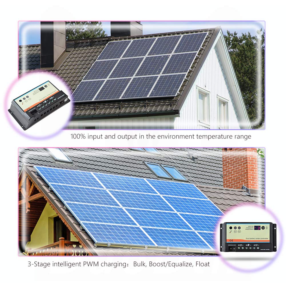 Regolatore Di Carica Solare 20A 12V/24V - Con Display LCD E USB - Per Pannelli Solari E Batterie