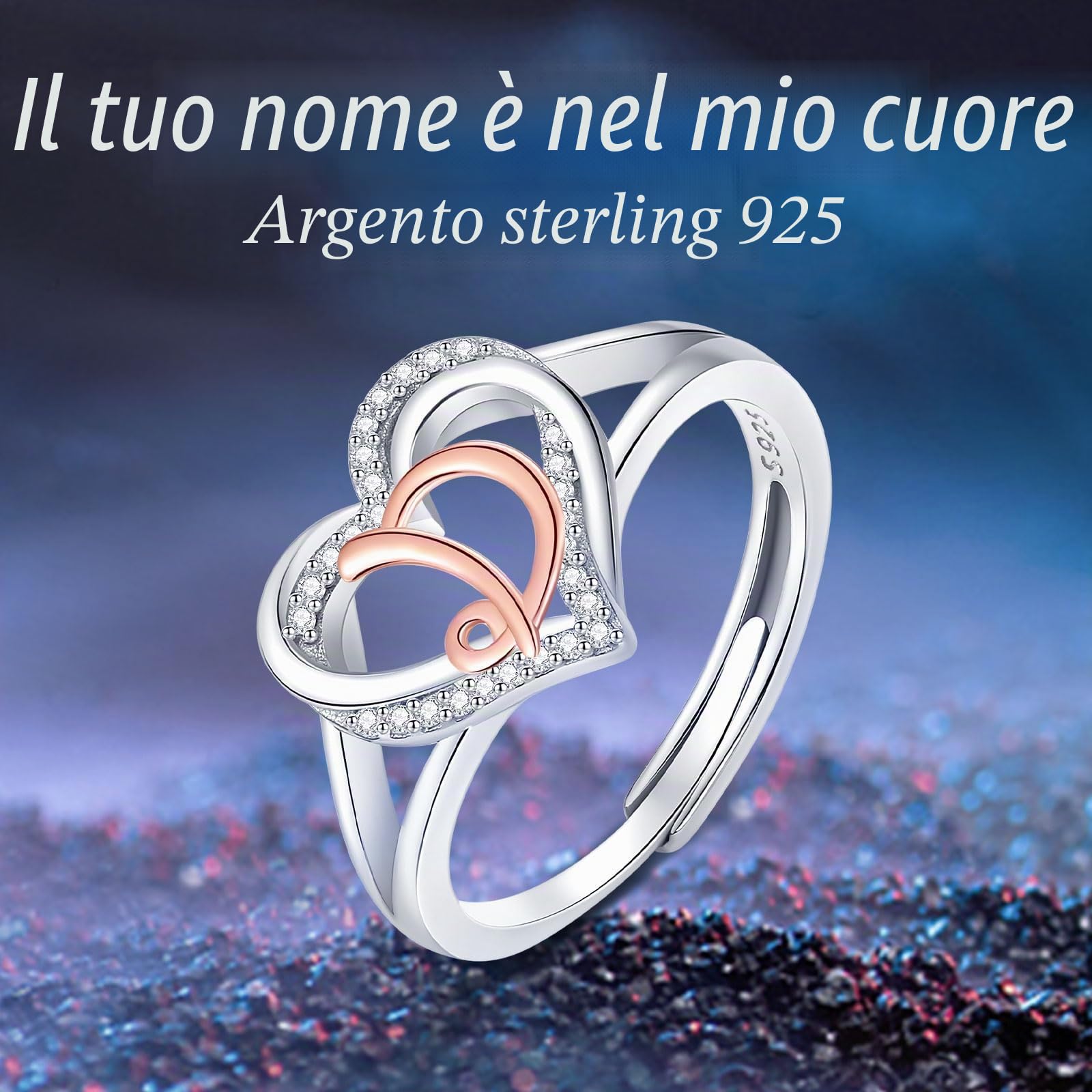 INFUSEU Anello Iniziali, Argento Sterling 925 Cuore Lettera Anelli Aperti Cuore Forma Nome Iniziale Alfabeto Dalla A-z Gioielli Personalizzati Regolabili Alfabetici Regali per Donne Ragazze
