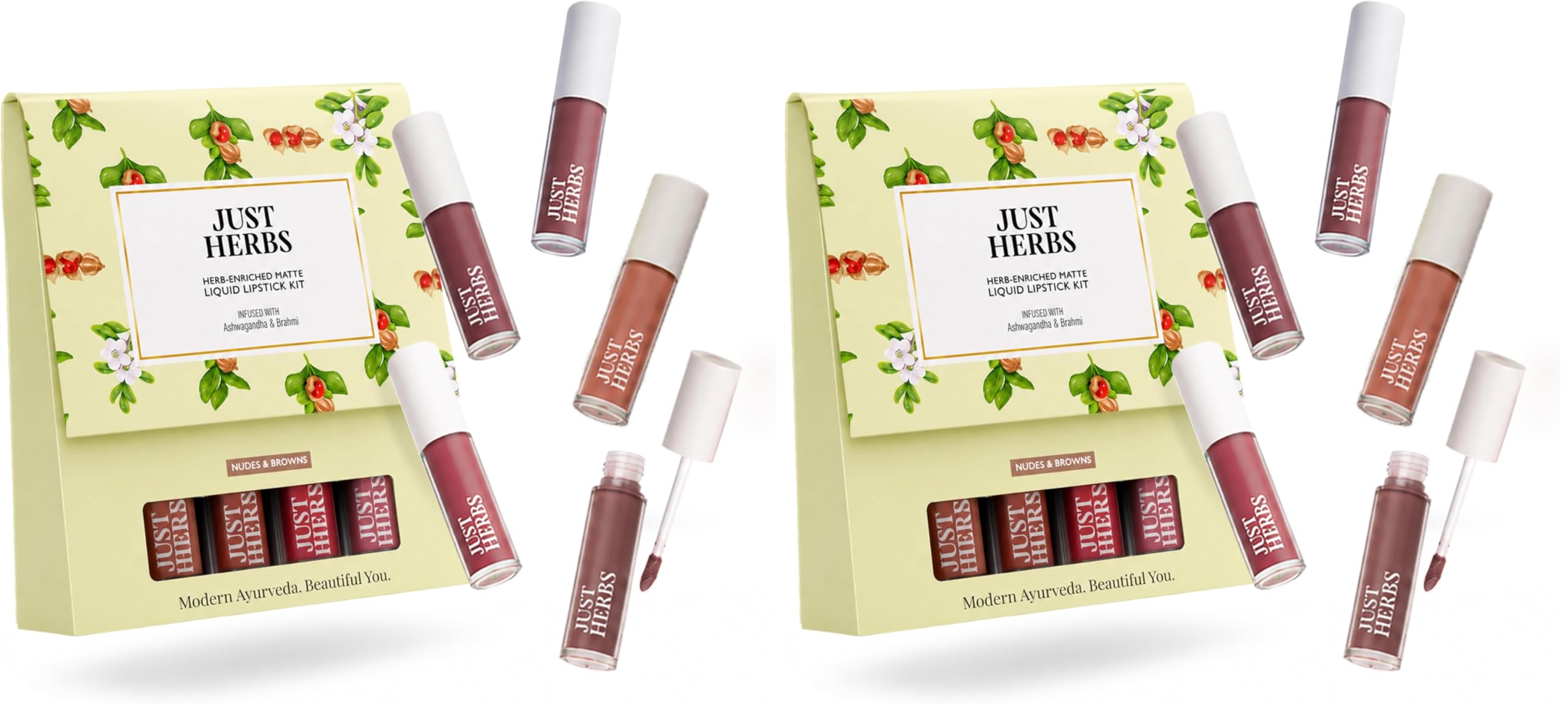 Just Herbs Ayurvedic Liquid Matte Lipstick Kit Set Of 5 With Long Lasting, Hydrating & Lightweight Lip Colour, Nudes & Browns - Paraben & Silicon Free - 5 Ml (Pack Of 2)-image-17