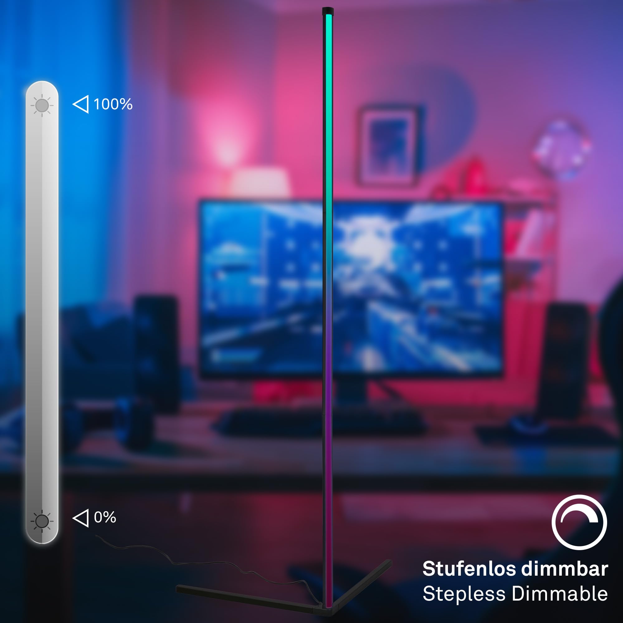 BRILONER Lampa stojąca LED RGBIC z pilotem zdalnego sterowania, Magic RGB LED jako dekoracja gamingowa, oświetlenie nastrojowe z czujnikiem muzyki, możliwość ściemniania, wielokolorowe światło,
