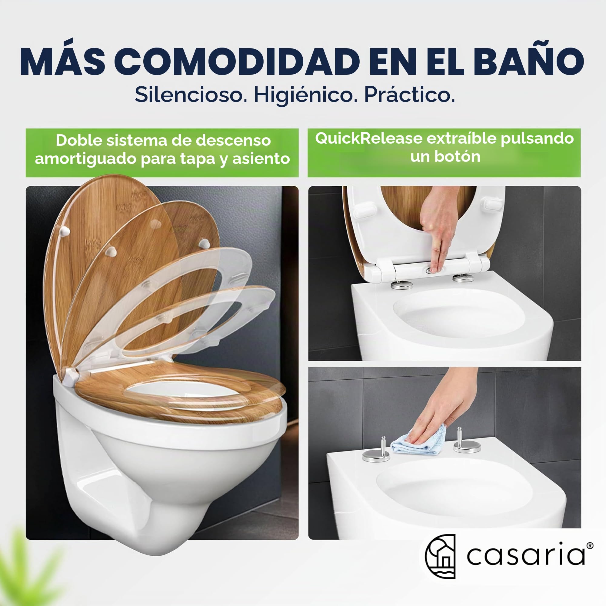 Casaria Asiento de Inodoro Bambú 45x37x4cm Duroplast 200kg Antibacteriano Tapa de Baño Toilette WC